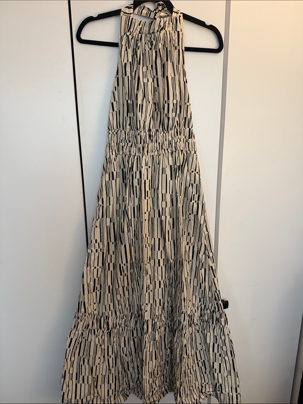 Anthropologie Black and Cream Halter Maxi Dress
